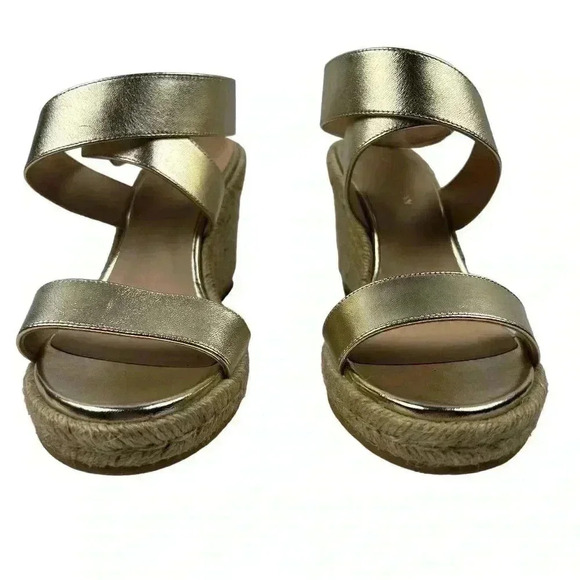 Stuart Weitzman Women's Gold Lexia Espadrille Wedge Sandals Size 6.5 Summer - Picture 2 of 15